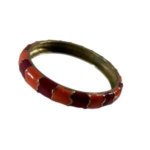 Peach Red Enamel Inlay Bangle Bracelet Gold Tone Jewelry
